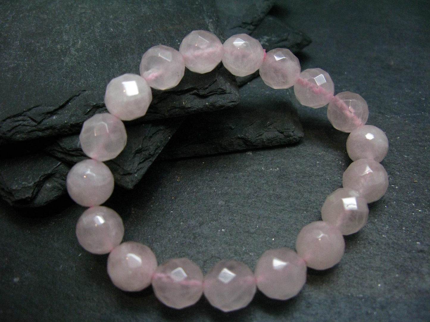 Rose Quartz Genuine Bracelet ~ 7 Inches ~ 10mm Facetted Beads