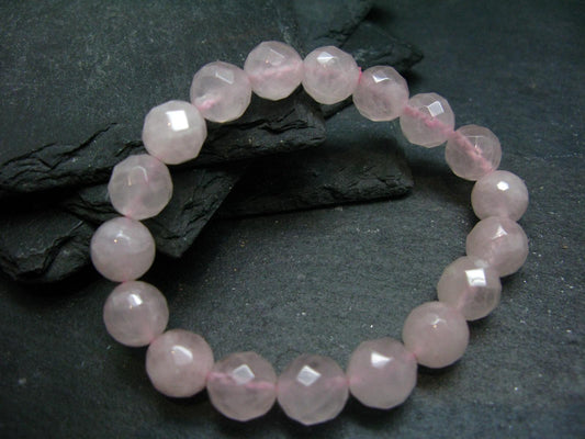 Rose Quartz Genuine Bracelet ~ 7 Inches ~ 10mm Facetted Beads