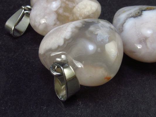 Lot of 3 Natural Puffed Heart Cherry Blossom Agate Pendant from Madagascar