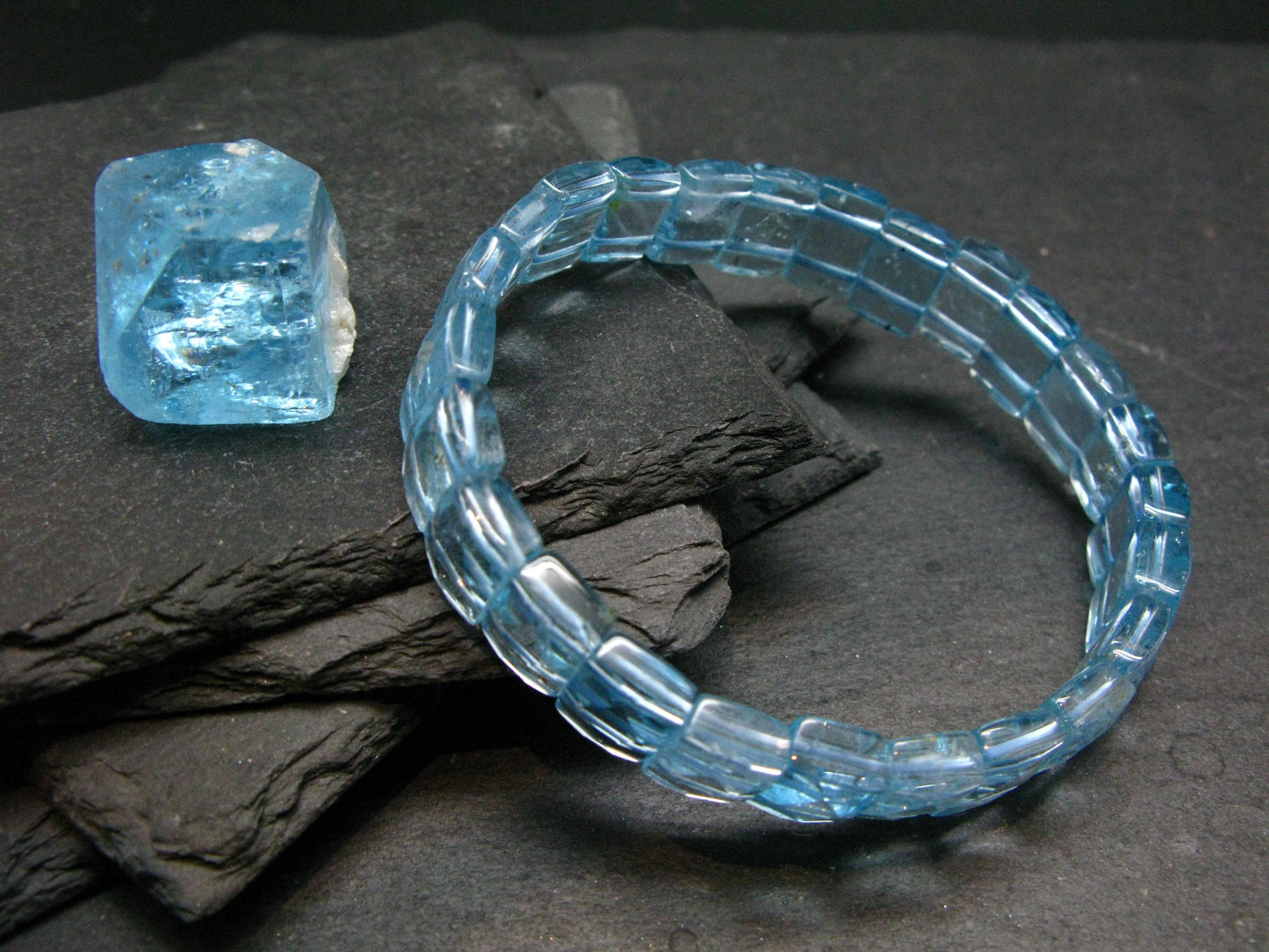 Blue Topaz Genuine Bracelet ~ 7 Inches ~ 12mm Squared Beads
