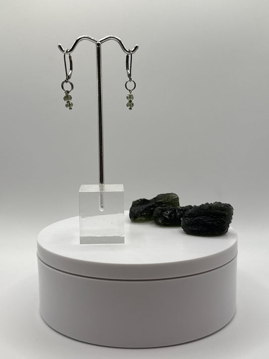 Sterling Silver Moldavite Drop Earrings - Weight 4.20 Grams