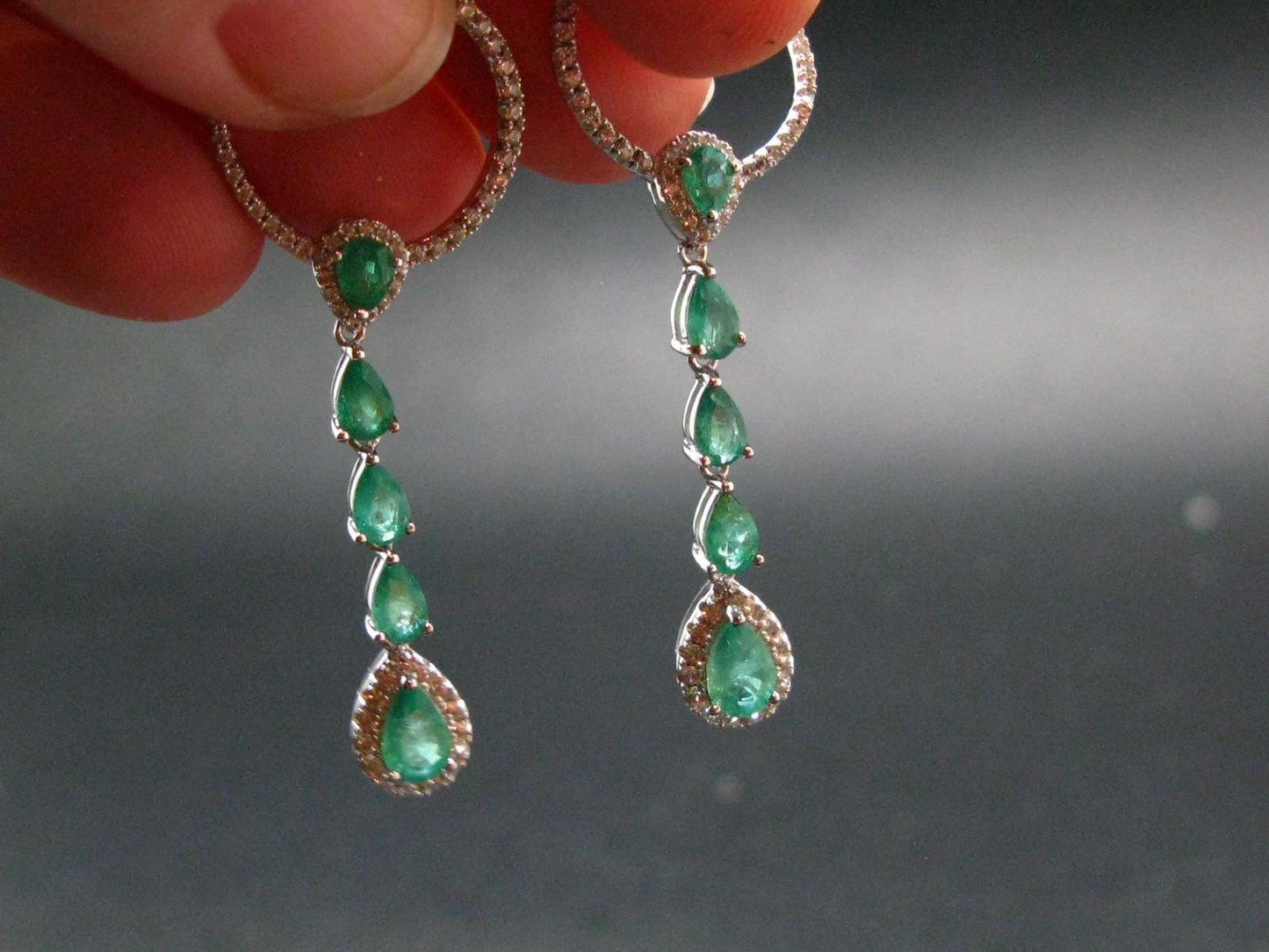 Gem Emerald Faceted Silver Earrings From Colombia - 4.62 Grams Total