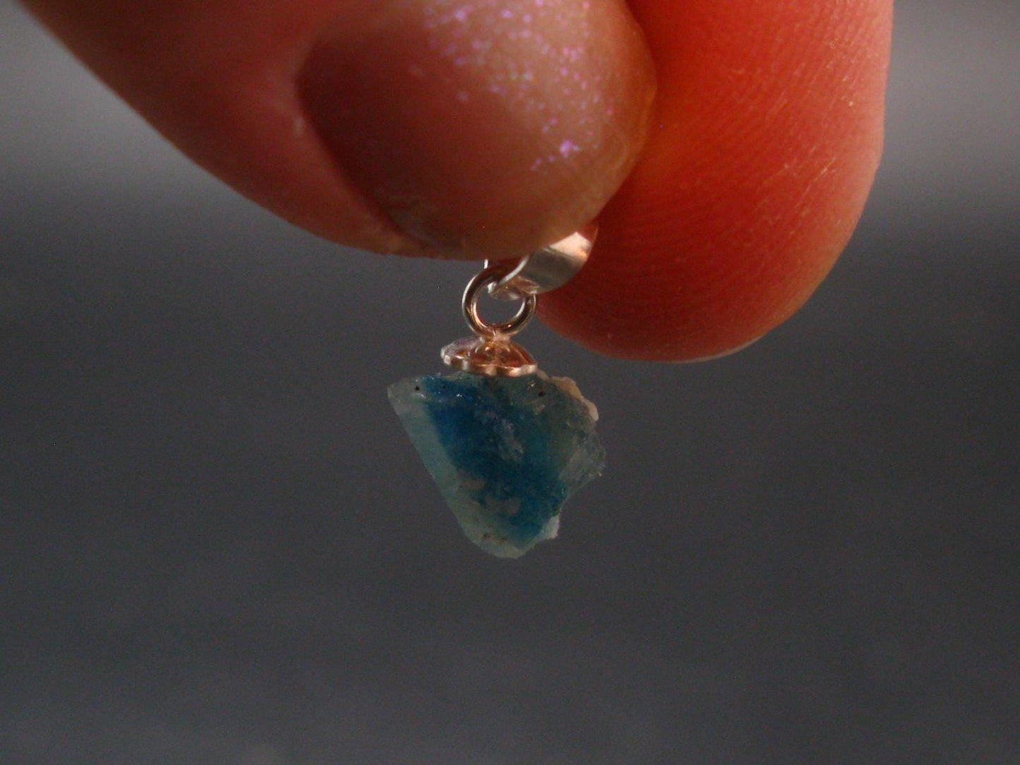 Rare Raw Blue Euclase Gem Crystal Silver Pendant from Zimbabwe - 0.5" - 0.57 Grams