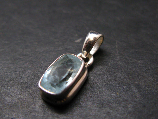 Stunning Genuine Faceted Aquamarine Gem Sterling Silver Pendant From Brazil - 0.7"