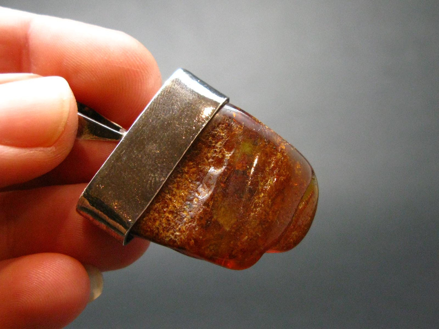 Natural Cognac Baltic Amber 925 Silver Pendant - 1.6"