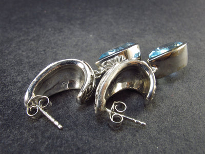 Faceted Natural Sky Blue Topaz Dangle 925 Silver Earrings from Brazil - 1.5" - 15.9 Grams