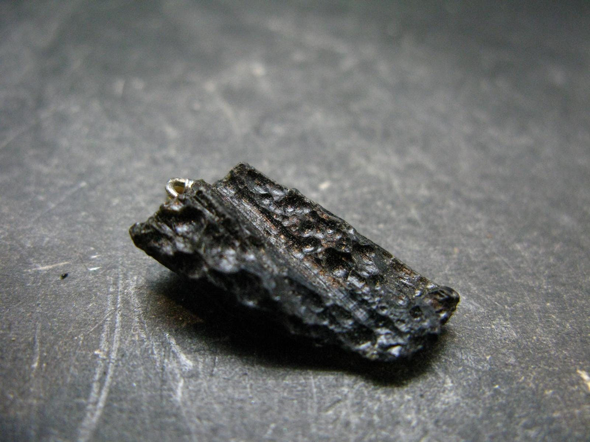 Tibetan Black Tektite Silver Pendant From Tibet - 1.1" - 2.33 Grams