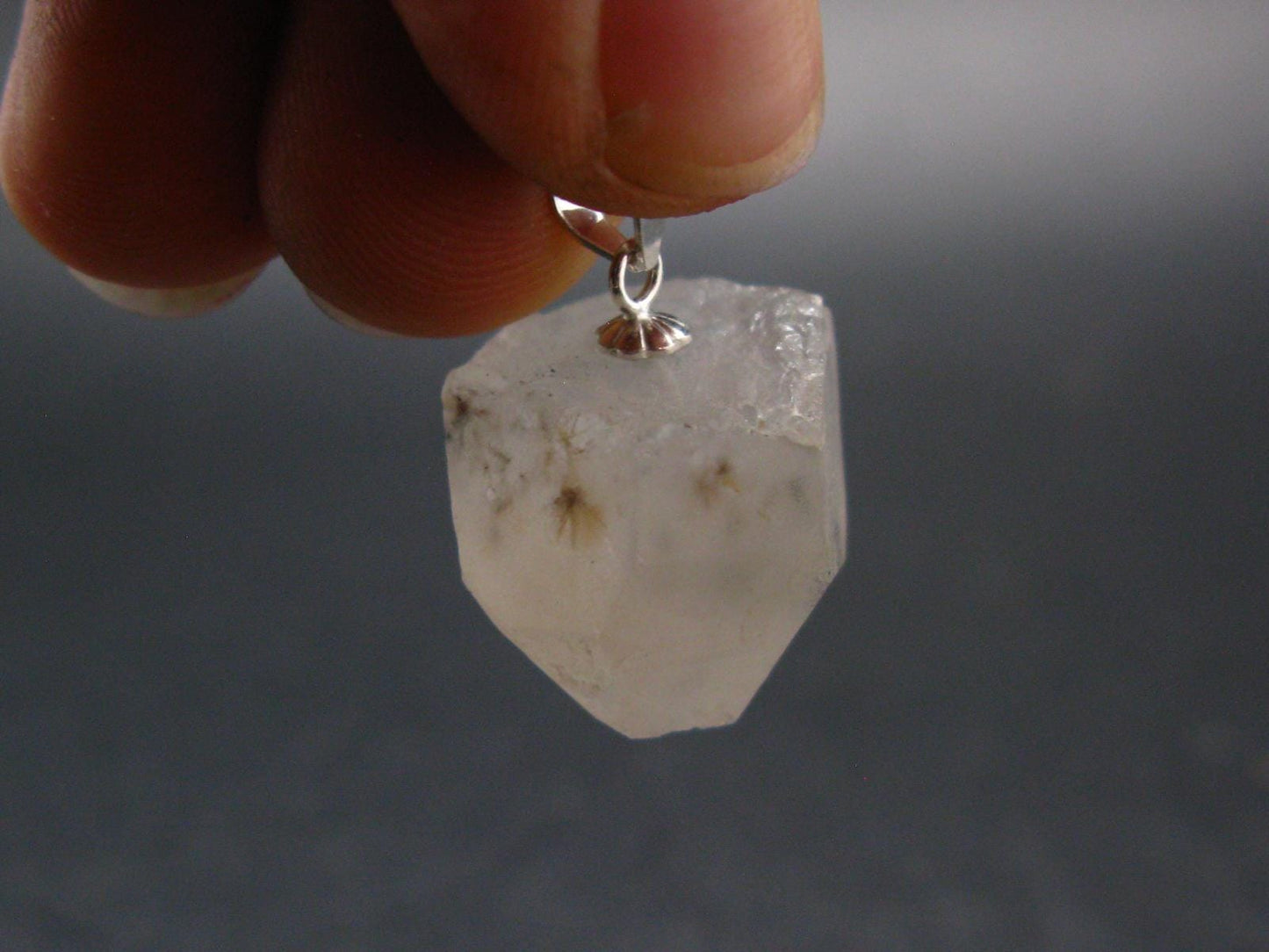 Spider quartz!! Rare Hollandite in Quartz Crystal Silver Pendant from Madagascar - 0.8" - 4.78 Grams