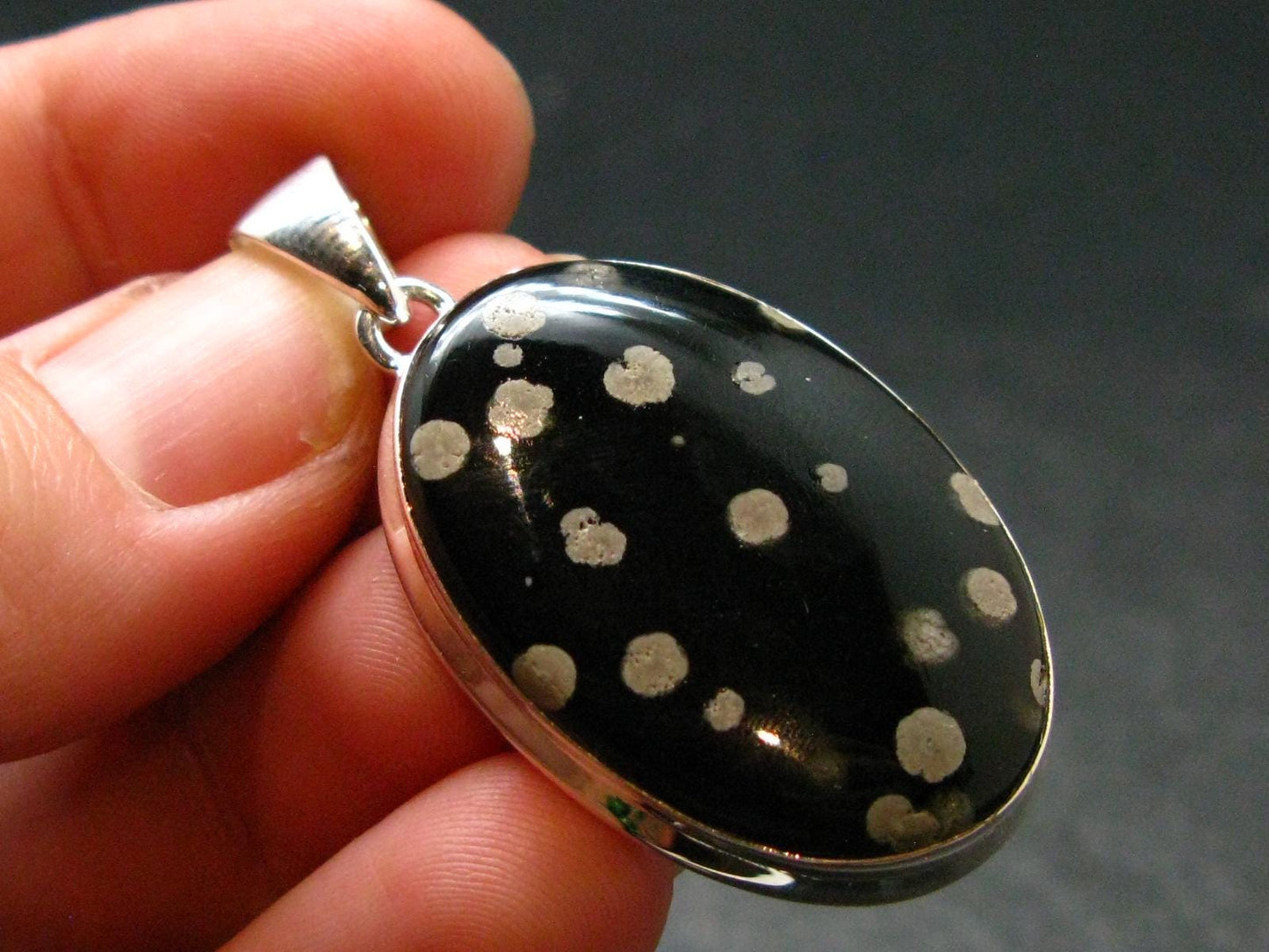 Snowflake Obsidian Silver Plated Pendant From Mexico - 1.7"