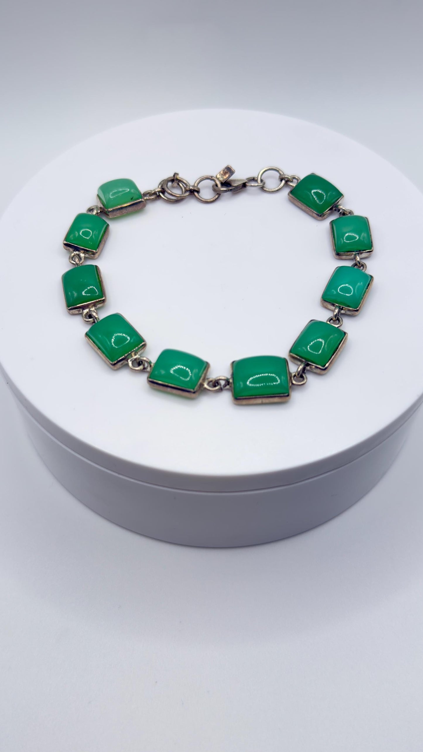 Natural Chrysoprase Link Bracelet – Green Square Gemstone Jewelry - Weight 21.11 g