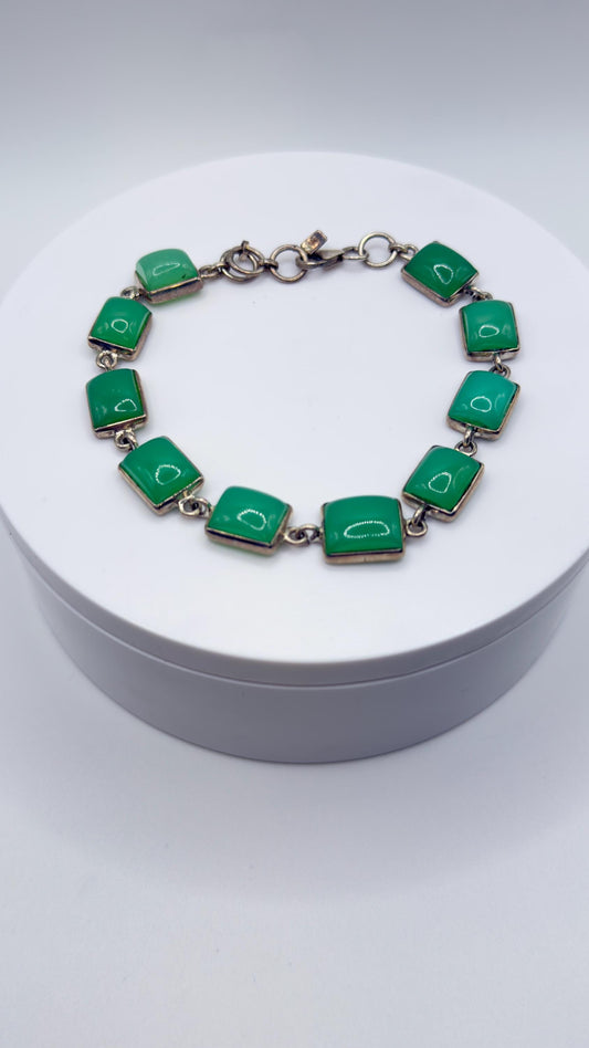 Natural Chrysoprase Link Bracelet – Green Square Gemstone Jewelry - Weight 21.11 g
