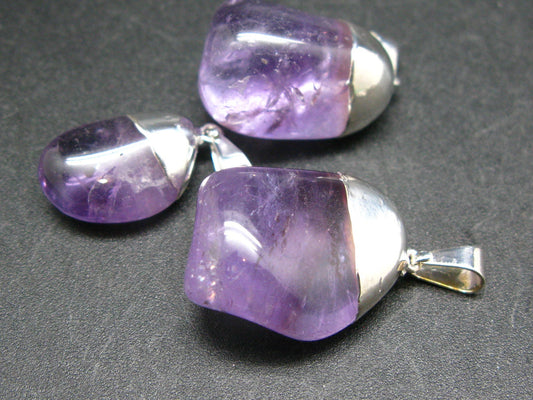 Lot of 3 Natural Tumbled Amethyst Pendant from Brazil