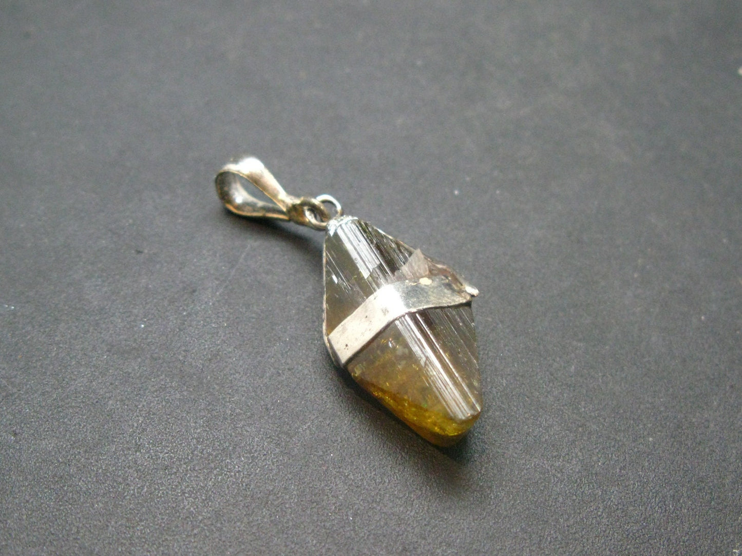 Nice Rare Terminated Epidote Crystal Silver Pendant From Peru - 1.4" - 3.52 Grams