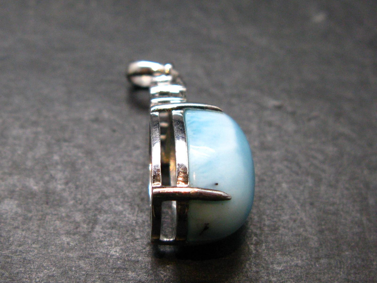 Summer’s Sea!! Rare Polished Cabochon Blue Larimar Pectolite Silver Pendant From Dominican Republic - 1.0" - 2.97 Grams