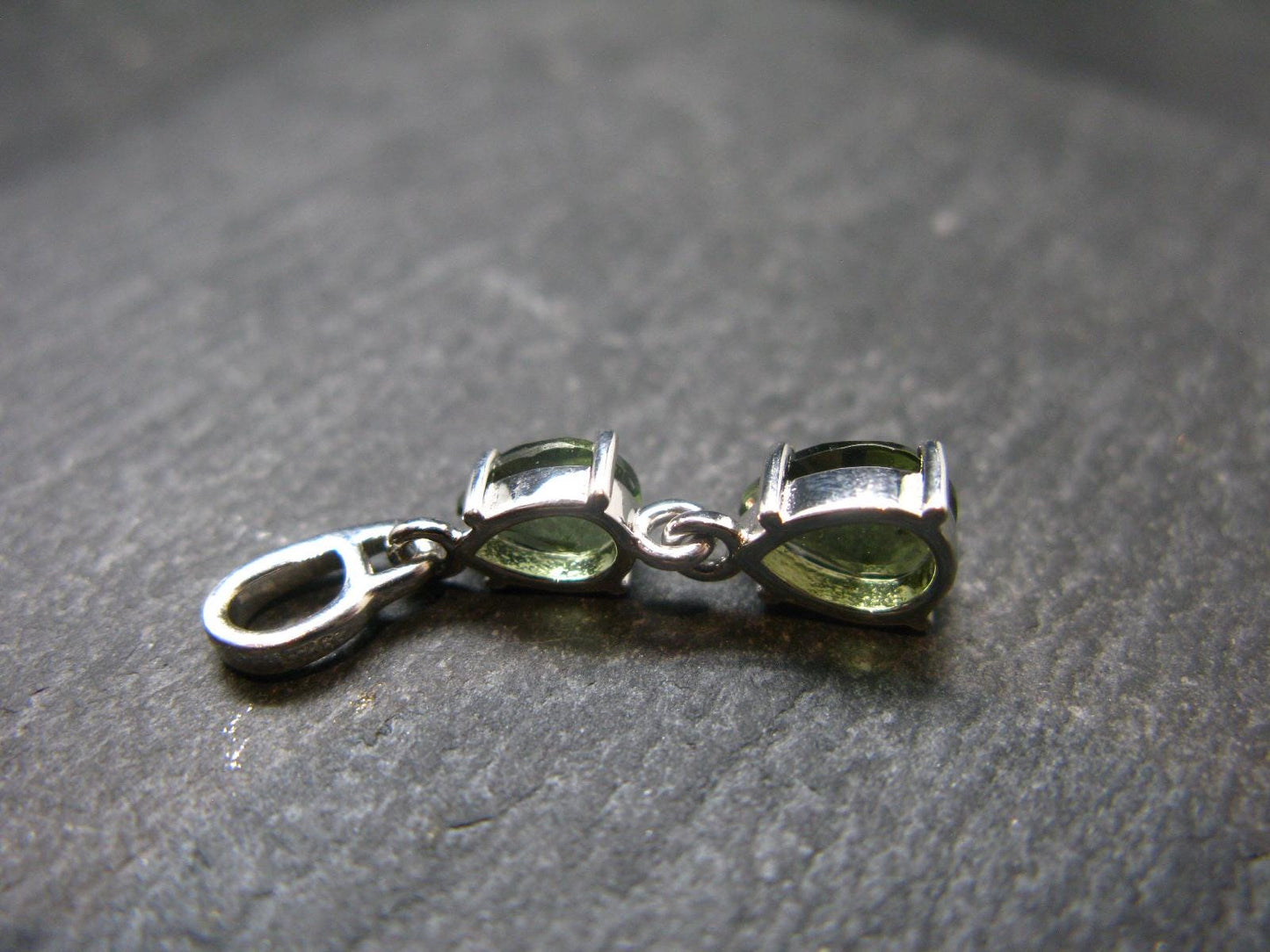 Moldavite Tektite Silver Pendant from Czech Republic - 1.1" - 1.51 Grams