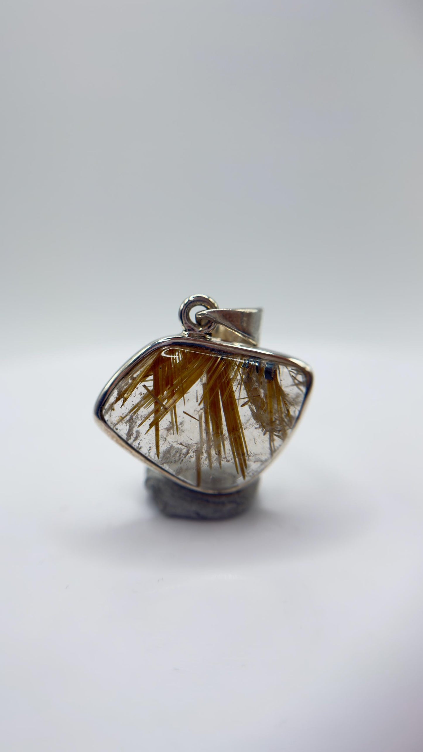 Golden Needle Crystal Pendant in Sterling Silver – Natural Rutilated Gemstone