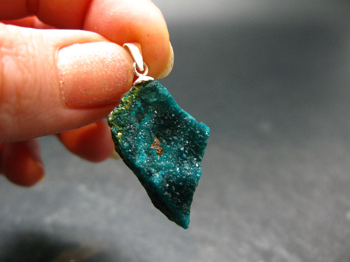 Dioptase Crystal Silver Pendant from Congo - 5.44 Grams - 1.4"
