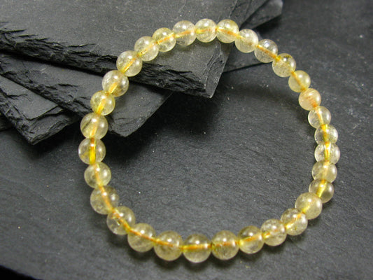 Rutilated Quartz Genuine Bracelet ~ 7 Inches ~ 6mm Round Beads