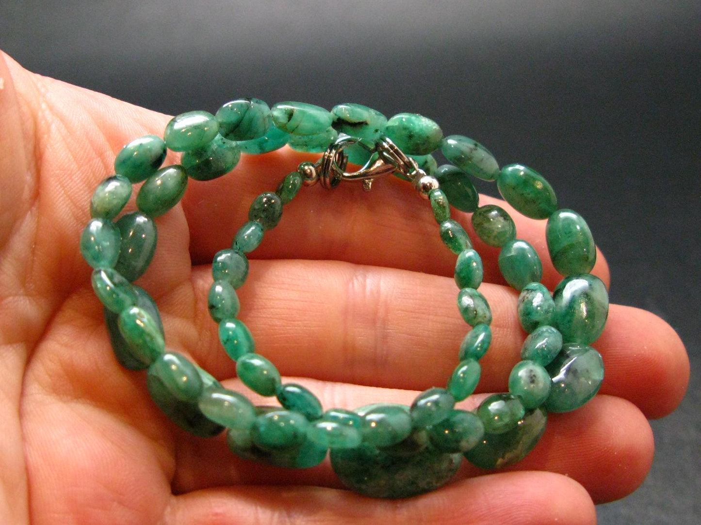 Emerald Tumbled Beads Necklace From Colombia - 16" - 16.28 Grams