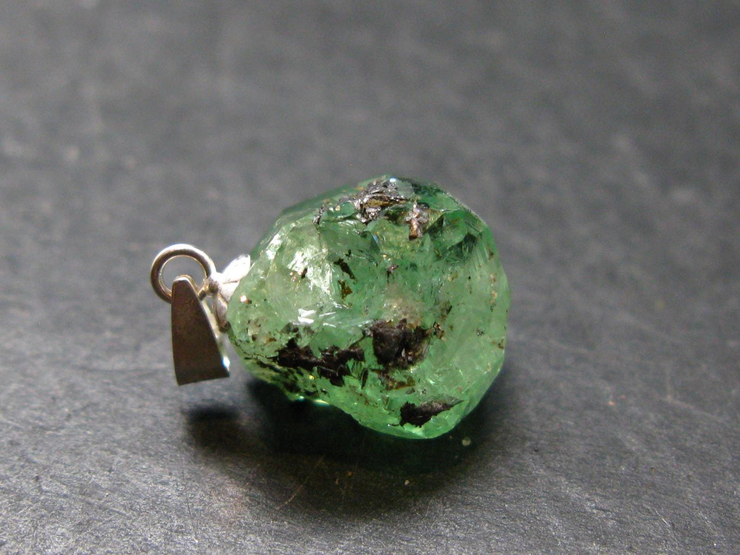Tsavorite Gem Green Garnet Sterling Silver Pendant From Tanzania - 0.8" - 3.0 Grams