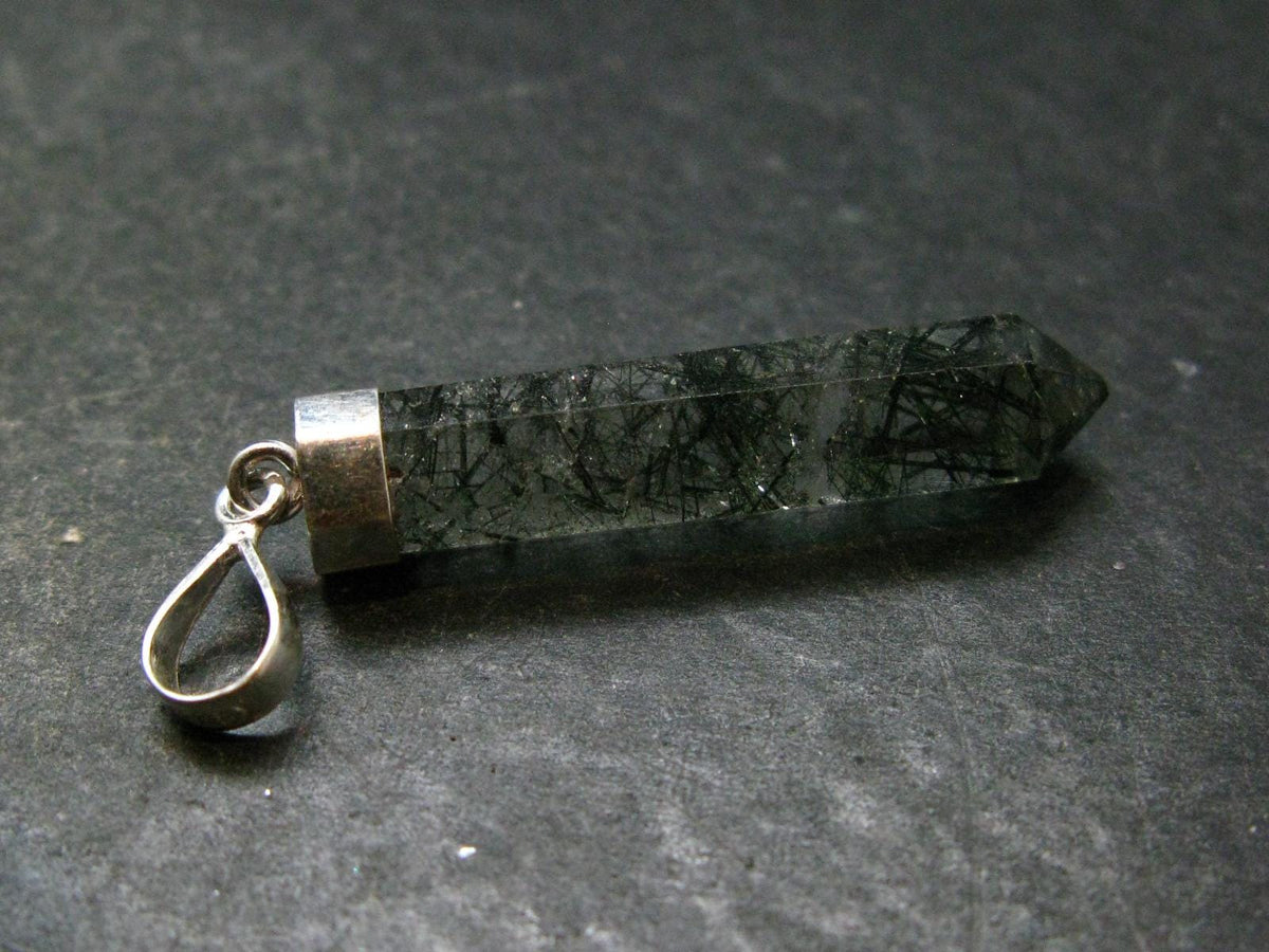 Tourmaline In Quartz Crystal Silver Pendant from Brazil- 1.9" - 4.49 Grams
