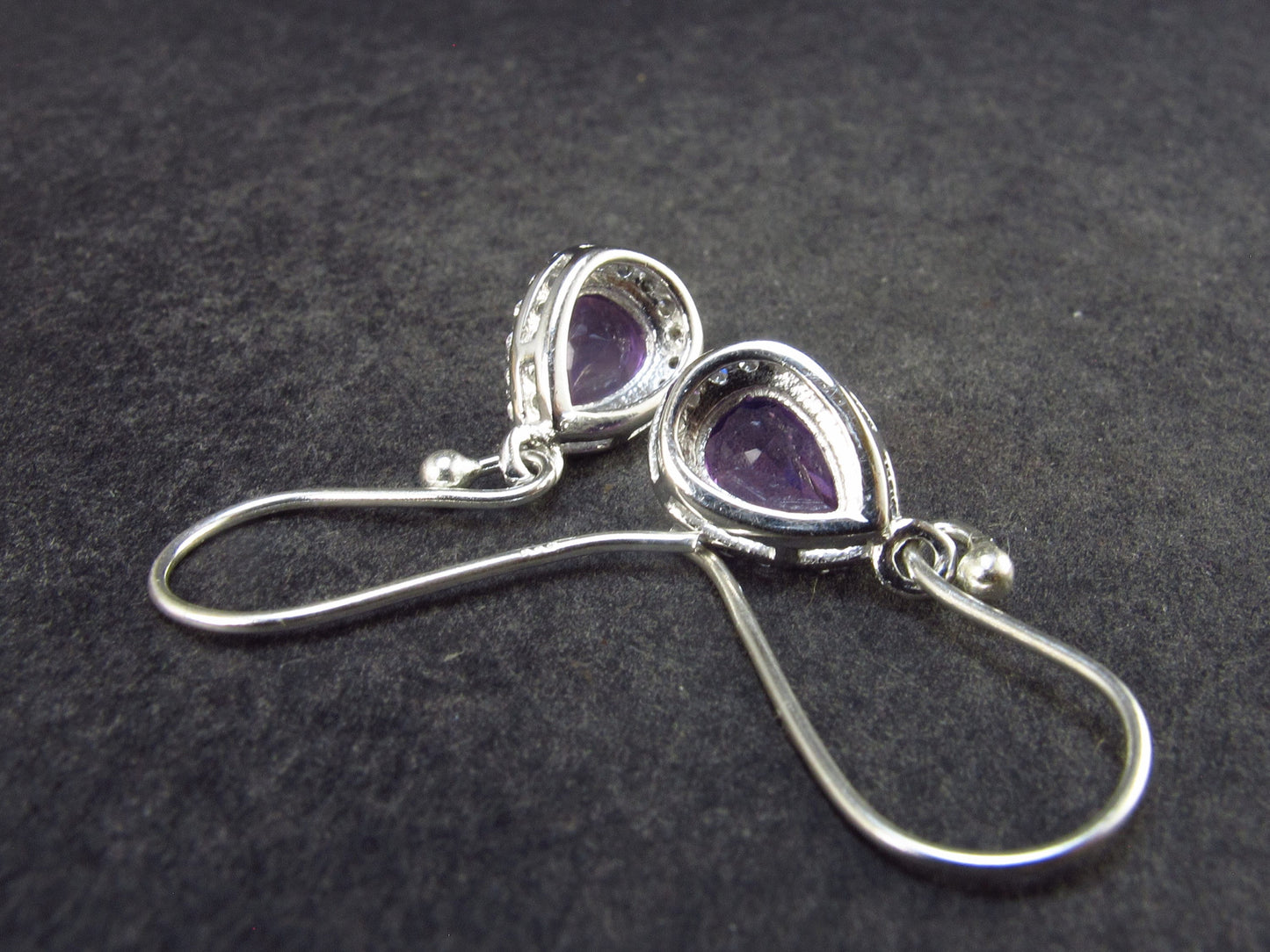 Orchid St. Valentine Gem!! Pear Shaped Faceted Natural Amethyst 925 Silver long Stud Earrings with CZ Accents from Brazil - 2.02 Grams