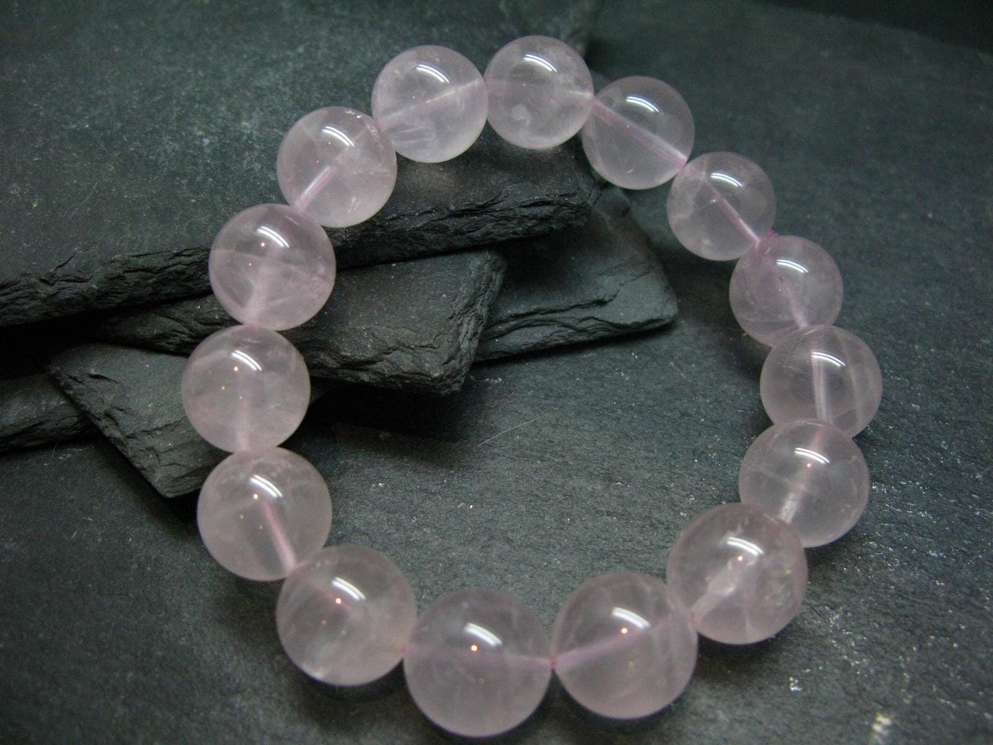 Rose Quartz Genuine Bracelet ~ 7 Inches ~ 15mm Round Beads