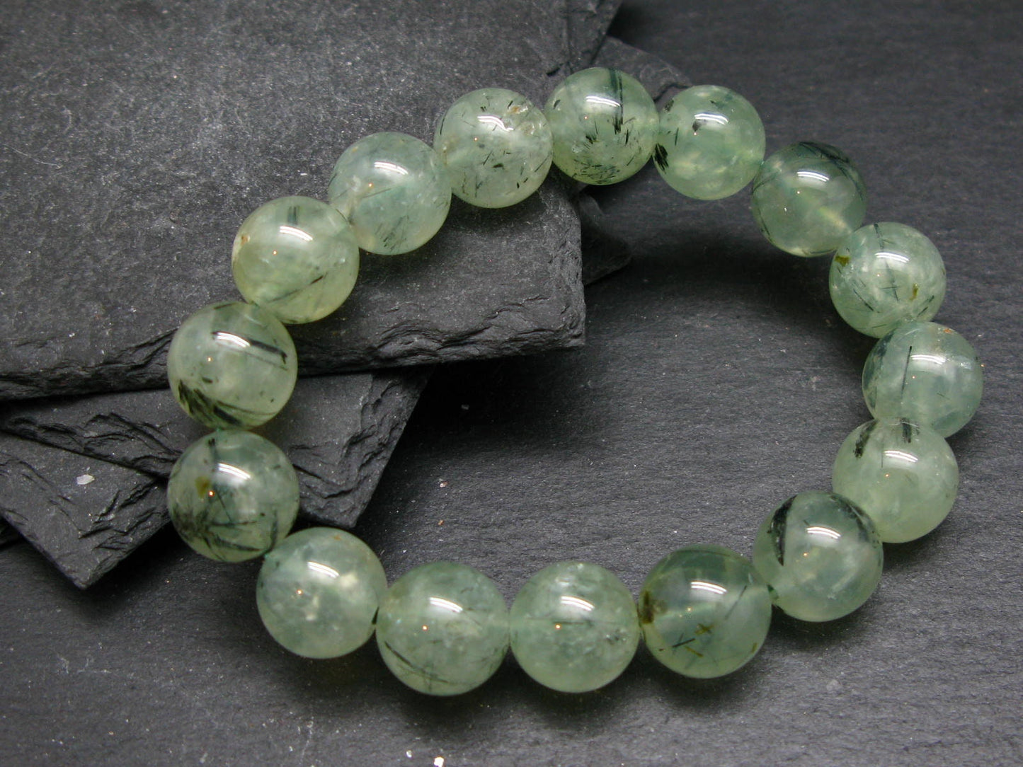Prehnite & Epidote Genuine Bracelet ~ 7 Inches ~ 12mm Round Beads