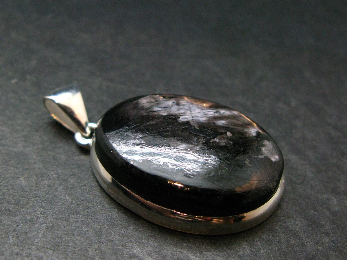 Tumbled Hypersthene Silver Plated Pendant From Canada - 1.6" - 11.0 Grams