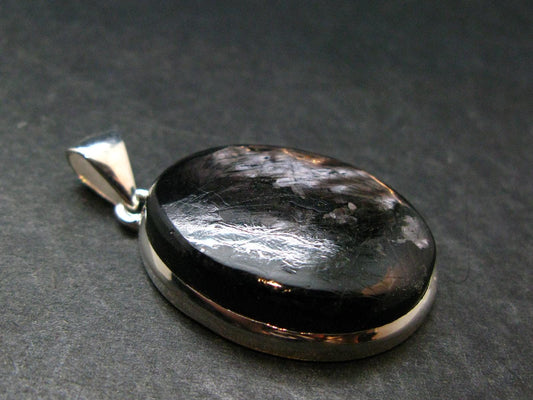 Tumbled Hypersthene Silver Plated Pendant From Canada - 1.6" - 11.0 Grams