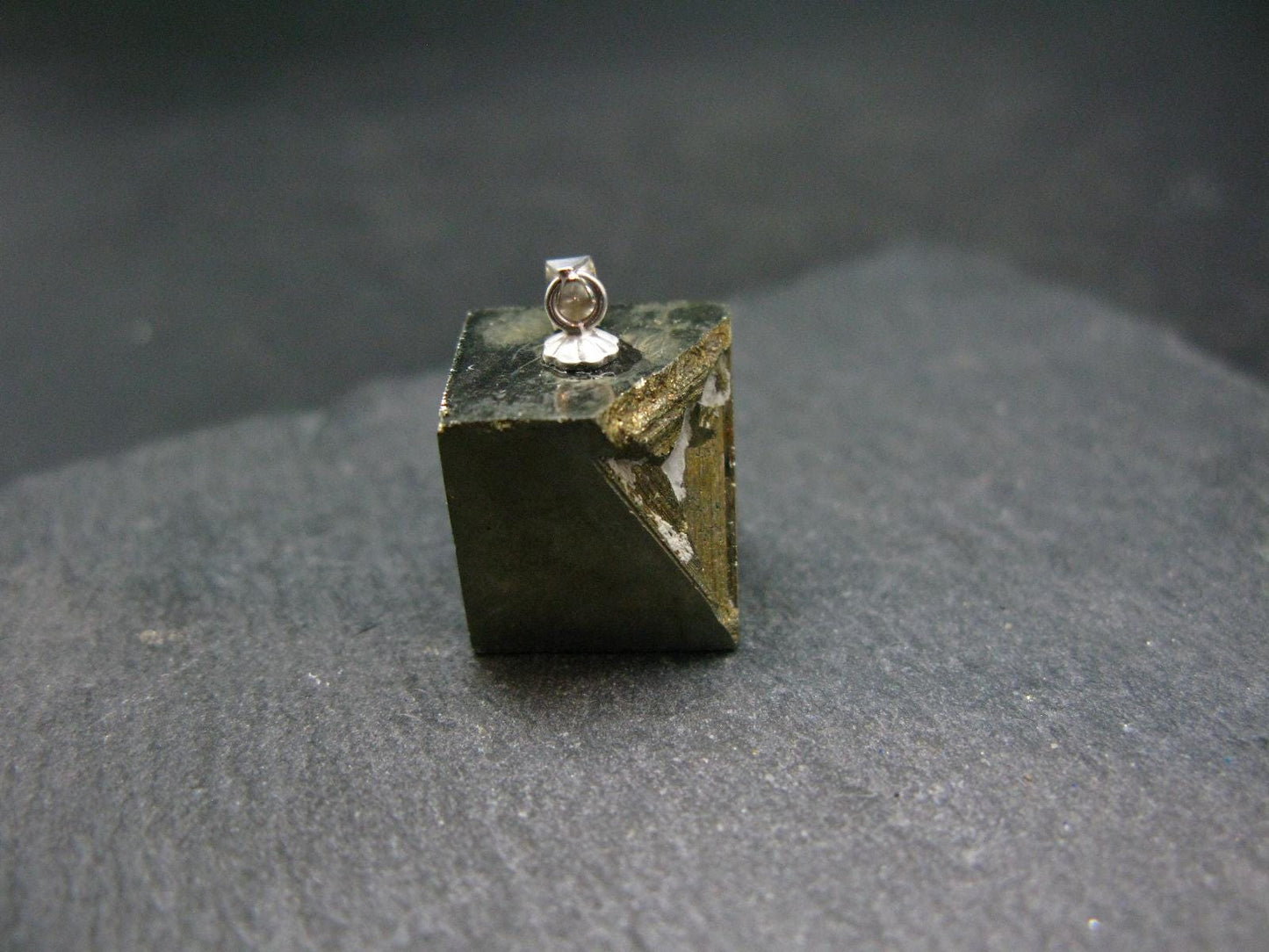Perfect Pyrite Cube Silver Pendant from Spain - 0.8"