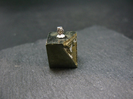 Perfect Pyrite Cube Silver Pendant from Spain - 0.8"