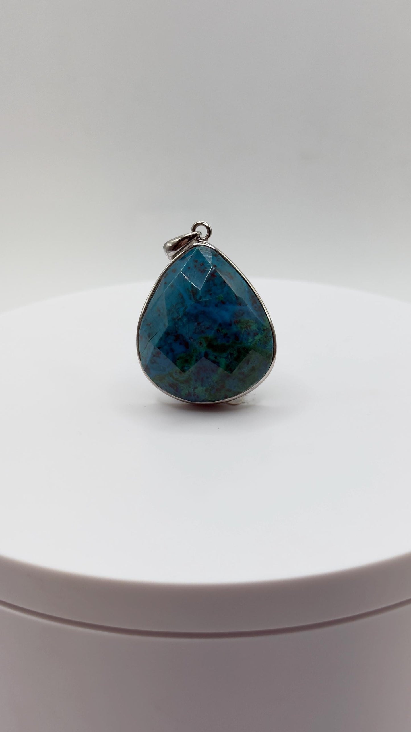 Faceted Chrysocolla Pendant Blue Green Gemstone Silver Necklace Natural Stone Statement Jewelry Gift