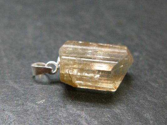 Golden Scapolite Silver Pendant From Tanzania - 0.9" - 2.58 Grams