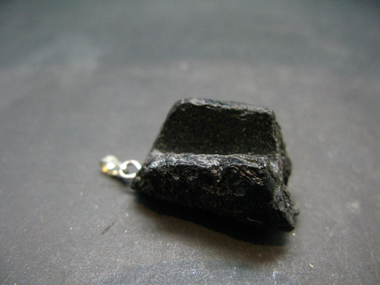 Tibetan Black Tektite Silver Pendant From Tibet - 1.3" - 6.05 Grams