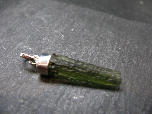 Gem Moldavite Tektite SS Pendant From Czech Republic - 1.5" - 2.5 Grams