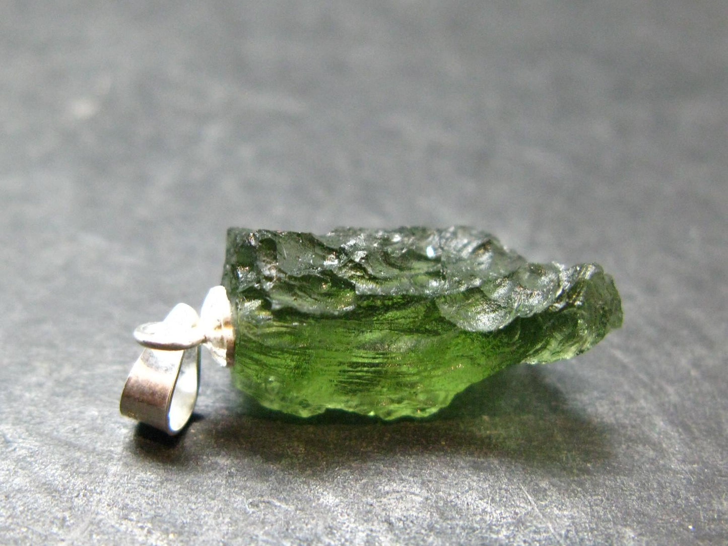 Moldavite Tektite Silver Pendant from Czech Republic - 0.9" - 1.52 Grams