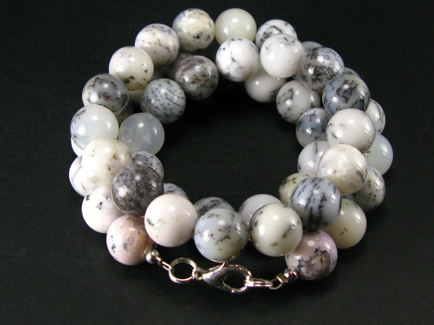 Merlinite Moss Agate Necklace Beads From Brazil - 19" - 10mm Round Beads