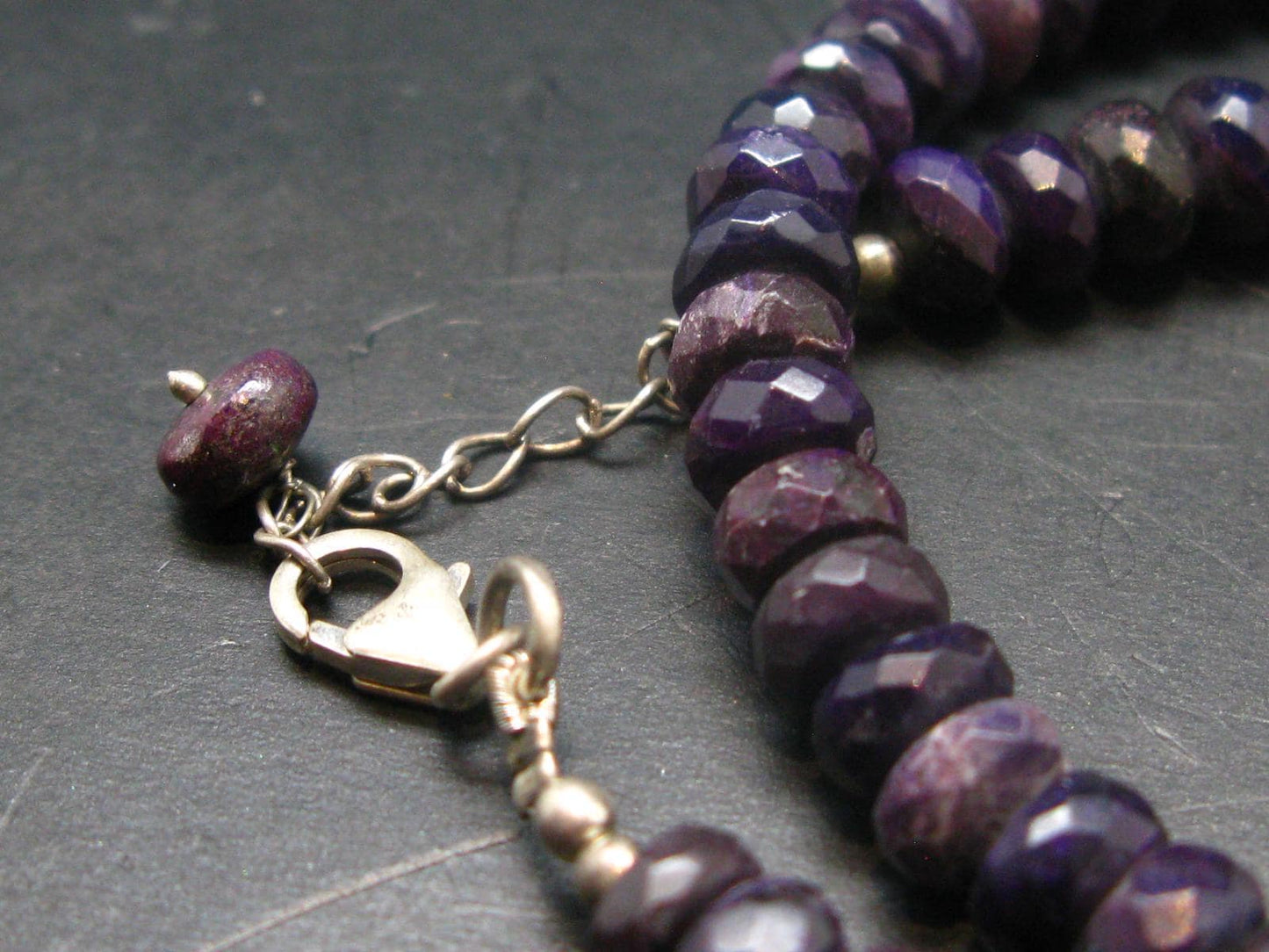 Purple Sugilite Rondelle Faceted Beads Necklace From Namibia - 19" - 37.50 Grams