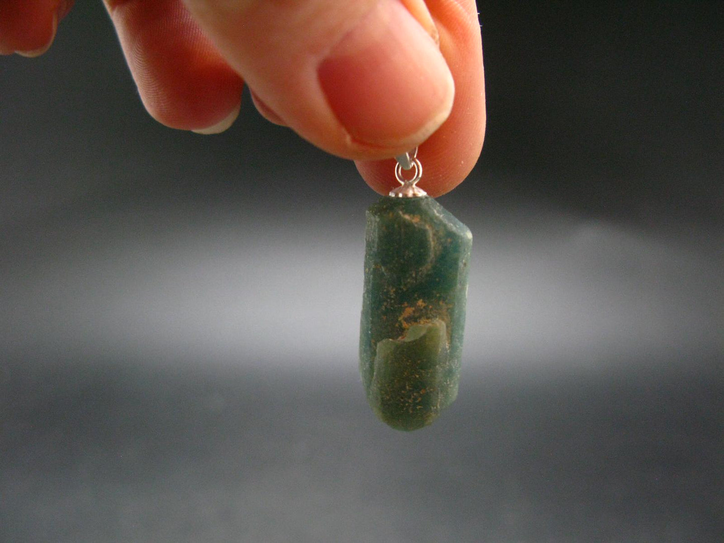 Unpolished Terminated Neon Blue Apatite Silver Pendant From Brazil - 1.2" - 4.54 Grams
