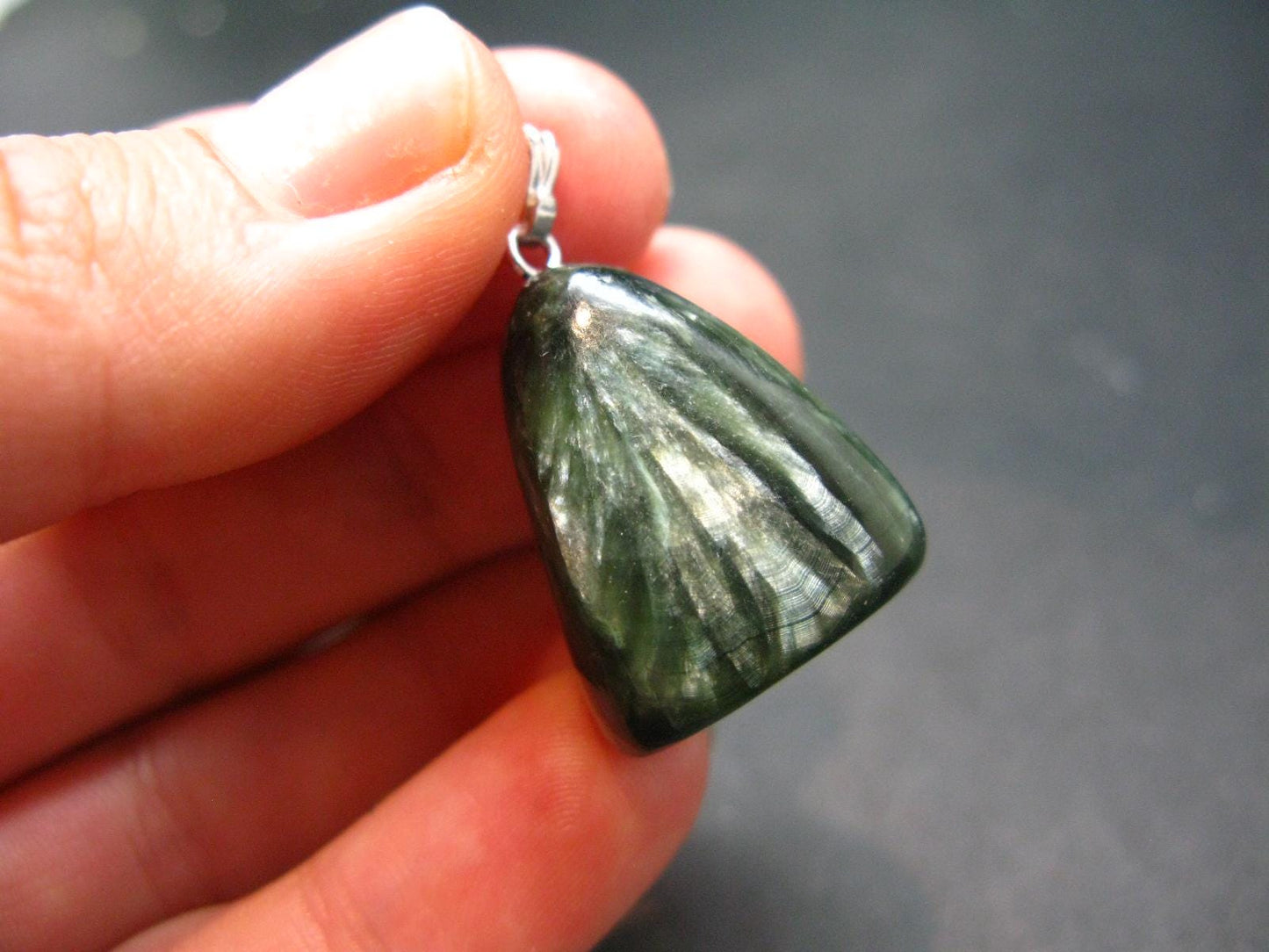 Seraphinite Clinochlore Silver Pendant From Russia - 1.2''