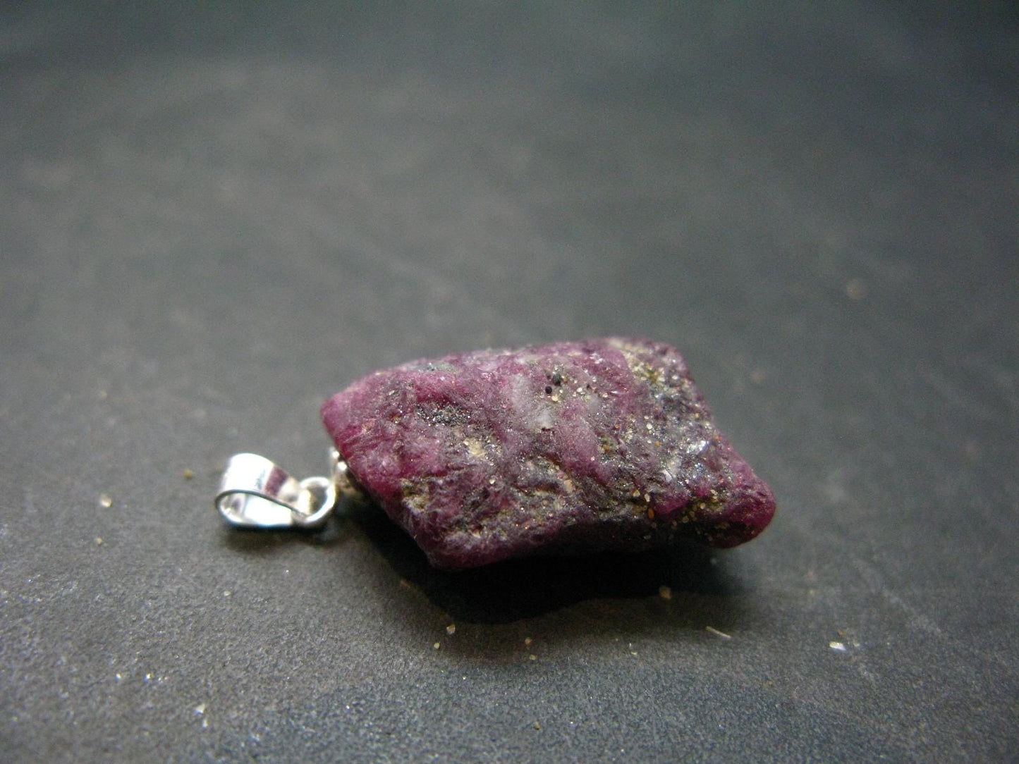 Rare Ruby Crystal Silver Pendant from India - 2.9"