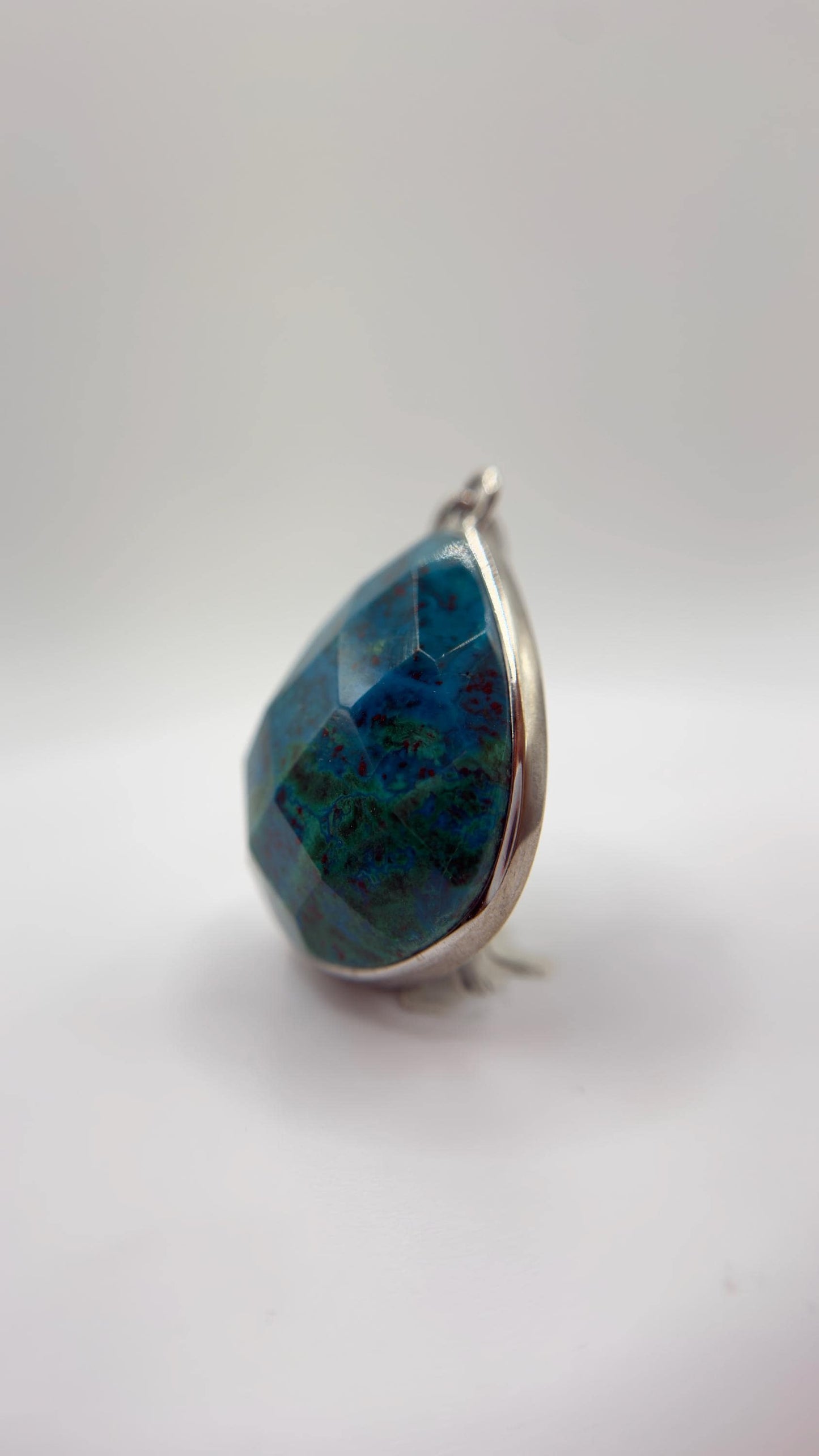 Faceted Chrysocolla Pendant Blue Green Gemstone Silver Necklace Natural Stone Statement Jewelry Gift