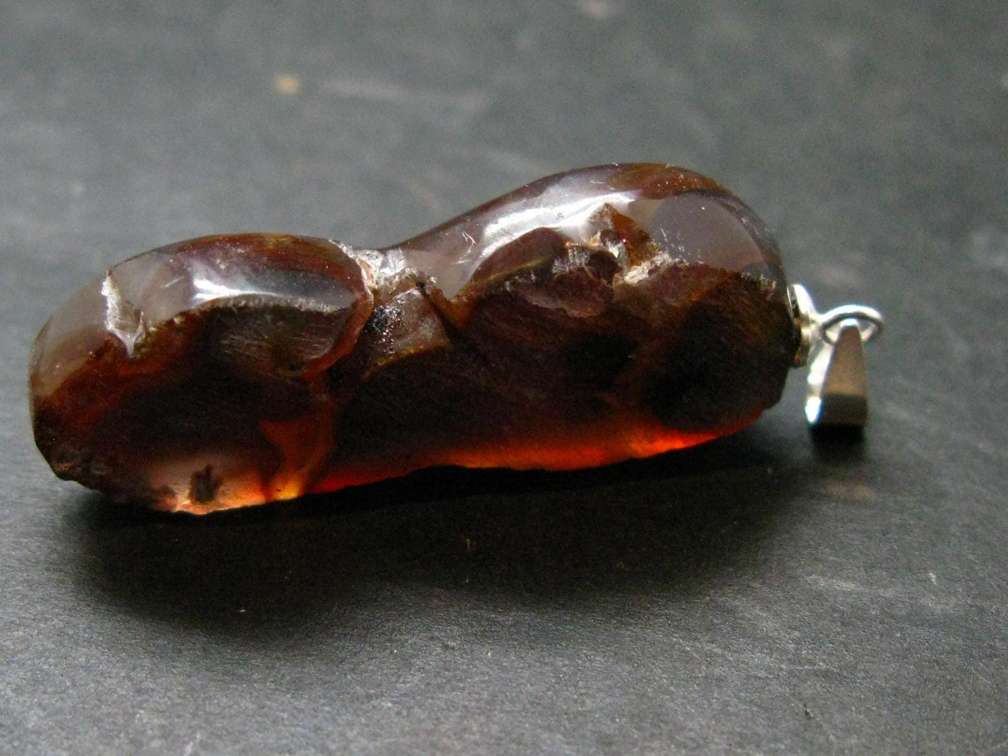 Fire Agate Silver Pendant From Mexico - 1.6" - 5.40 Grams