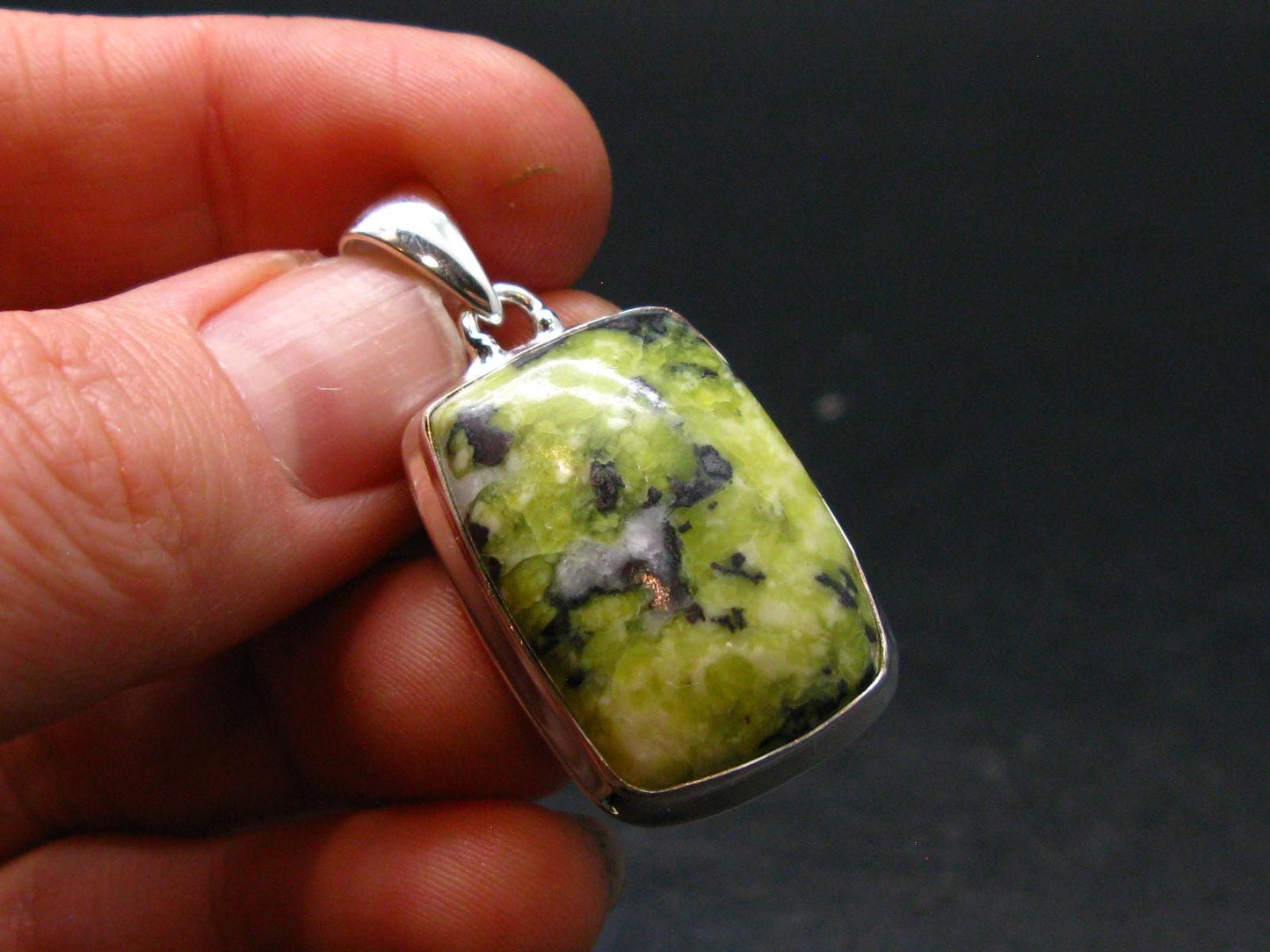 Unique Lizardite Serpentine Silver Plated Pendant from Norway - 1.5" - 6.50 Grams