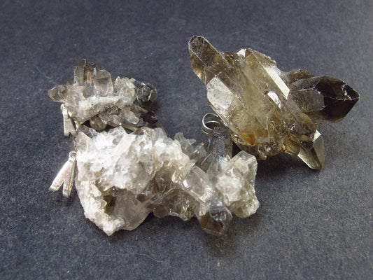 Lot of 3 Natural Large Terminated Smoky Quartz Crystal Pendants from Brazil