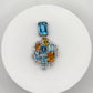 Modern Geometric Pendant with Swiss Blue Topaz & Citrine – Sterling Silver - 25.89 Grams