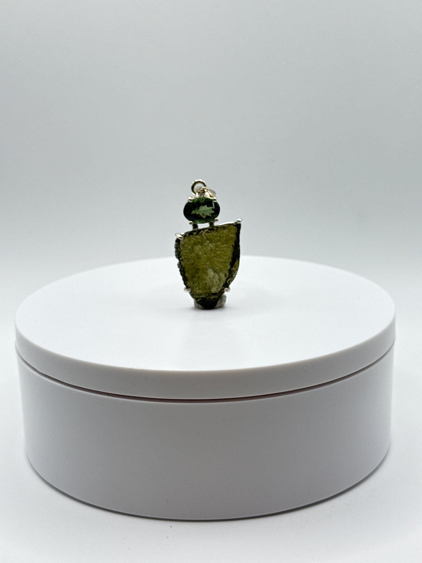 Moldavite Chunk Pendant with Oval-Cut Gemstone - Sterling Silver Natural Design Pendant - 6.95 Grams