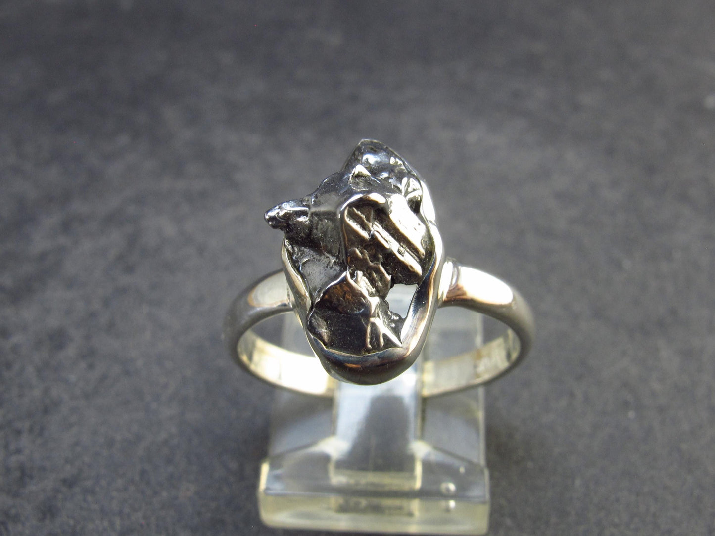Large Meteorite Campo Del Cielo Sterling Silver Ring from Argentina - 3.77 Grams - Size 8