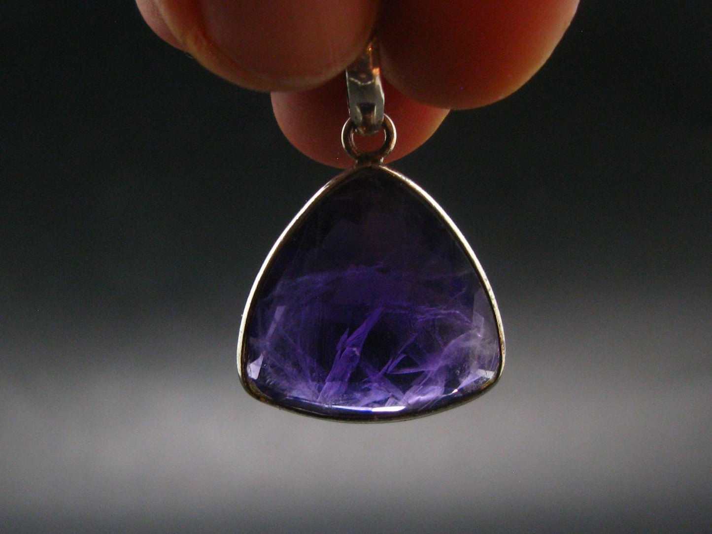 Large Genuine Rich Purple Amethyst Sterling Silver Pendant From Brazil - 1.1" - 4.0 Grams